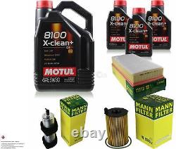 8L Inspection Set Kit Motul 8100 X-Clean +5W-30 Engine Oil Mann 11381368