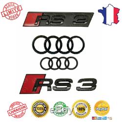 Audi A3 Rs3 Set Kit Badge Emblem Logo Mark Gloss Black Finish Grille Sports