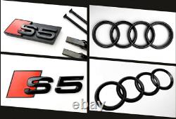 Audi Gloss Black S5 Set Kit Front Rings Badge Grid Cover