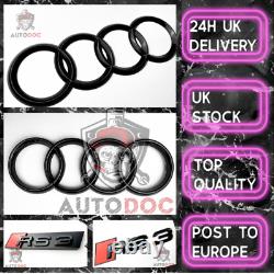 Audi Rs3 Gloss Black Set Kit Of Rings Before Badge Grid Boot LID Trunk Emblem