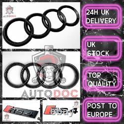 Audi Rs4 Gloss Black Set Kit Rings Front Badge Grid Cover