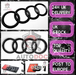 Audi S1 Black Brilliant Set Kit Front Ring Badge Grid Boot LID Trunk Emblem