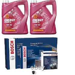Bosch Inspection Kit Set 10l Mannol Energy Combi LL 5w-30 For Audi A8 3.0