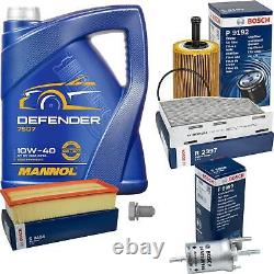 Bosch Inspection Kit Set 5L Mannol Defender 10W-40 for Audi A3 Sportback 2.0