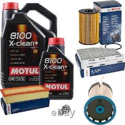 Bosch Inspection Kit Set 6L Motul 8100 X-Clean + 5W-30 for Audi Q3 2.0 Tdi