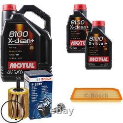 Bosch Inspection Kit Set 7L Motul 8100 X-Clean + 5W-30 for Audi A3 Sportback