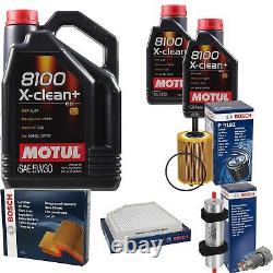 Bosch Inspection Kit Set 7L Motul 8100 X-Clean + 5W-30 for Audi A4 Avant 2.0