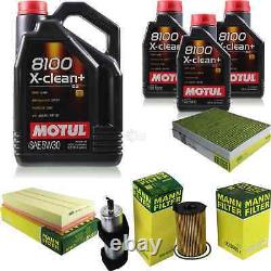 8L Inspection Set Kit Motul 8100 X-Clean +5W-30 huile moteur Mann 11381396