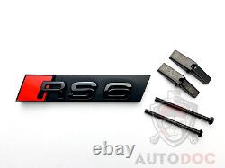 Audi Rs6 Noir Brillant Set Kit de front Anneaux Badge Calandre Coffre Couvercle De Coffre Emblème