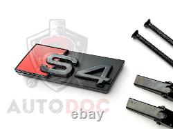 Audi S4 Noir Brillant Set Kit de front Anneaux Badge Calandre Coffre Couvercle De Coffre Emblème